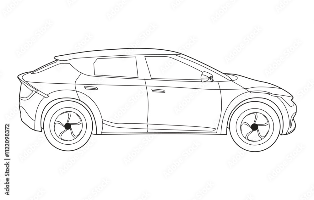Fototapeta premium Outline car vector drawing concept design.Vehicle outline sketch illustration isolated on white background.car line art for coloring book.Car icon set.Transport symbol.Vector illustration.