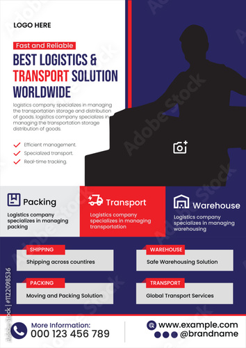 Logistic and transport flyer, warehousing services poster, delivery services 
