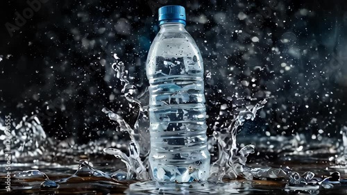 A plastic bottle falling into the water.