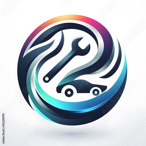 Creative automotive logo featuring a car and wrench design on a sleek background photo