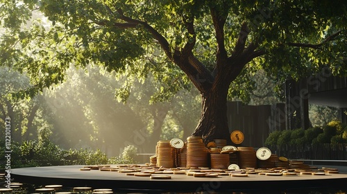 home with stack gold coin and the tree with growing interest

 photo