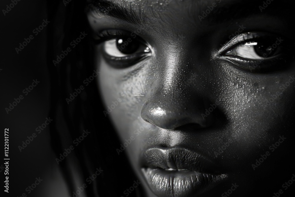 Close-up portrait of a woman with expressive features against a dark background showcasing emotional depth and strong lighting contrasts Close-up portrait of a woman with expressive features against a dark background showcasing emotional depth and strong lighting contrasts