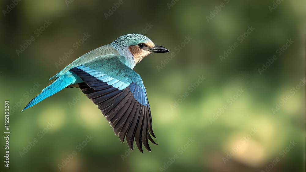 Obraz premium Colorful bird in flight with vibrant blue and turquoise feathers
