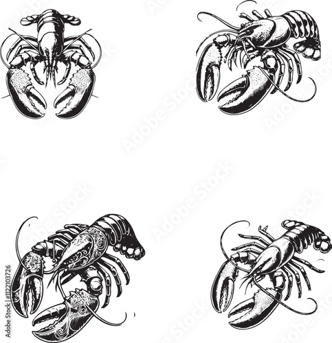 Hand-Drawn Lobster Illustrations Set