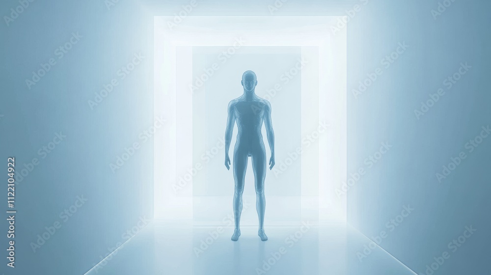 Fototapeta premium A silhouette in a glowing, serene space.