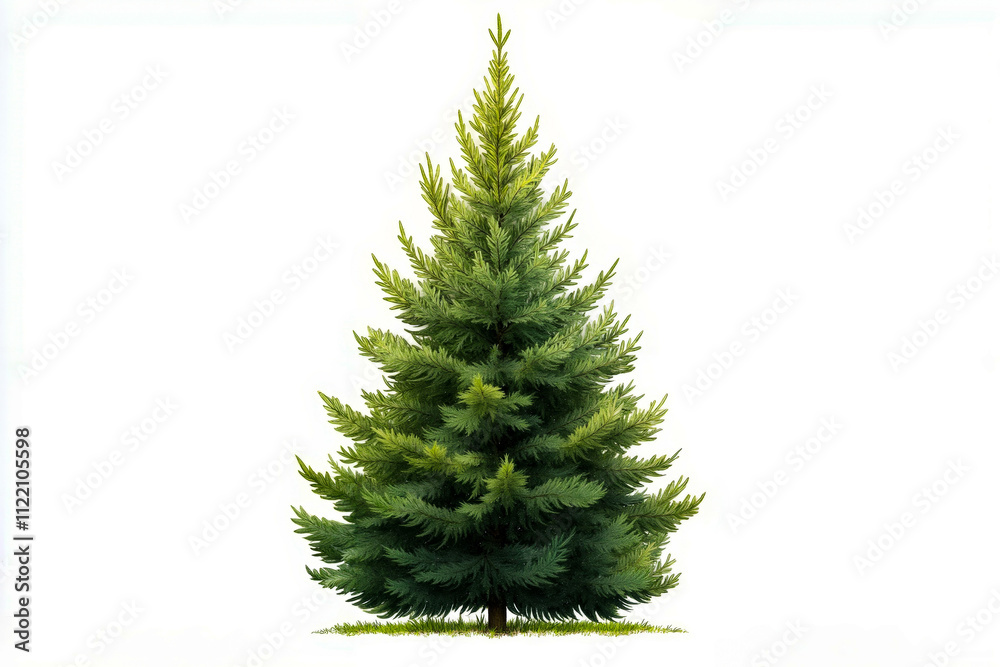 Fototapeta premium A small green christmas tree on a white background