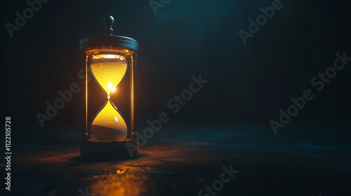 hourglass with sand inside on dark background time concept

 photo