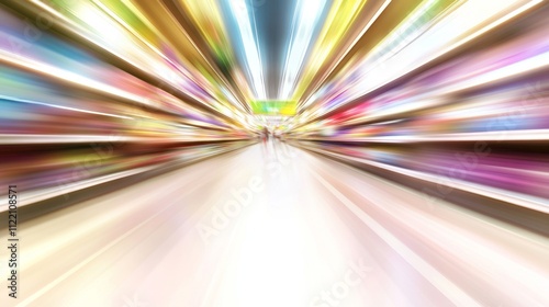 Abstract view of a colorful shopping aisle.