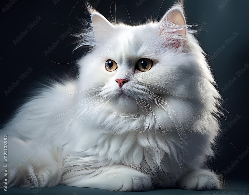 Fototapeta premium White fluffy Persian cat with yellow eyes