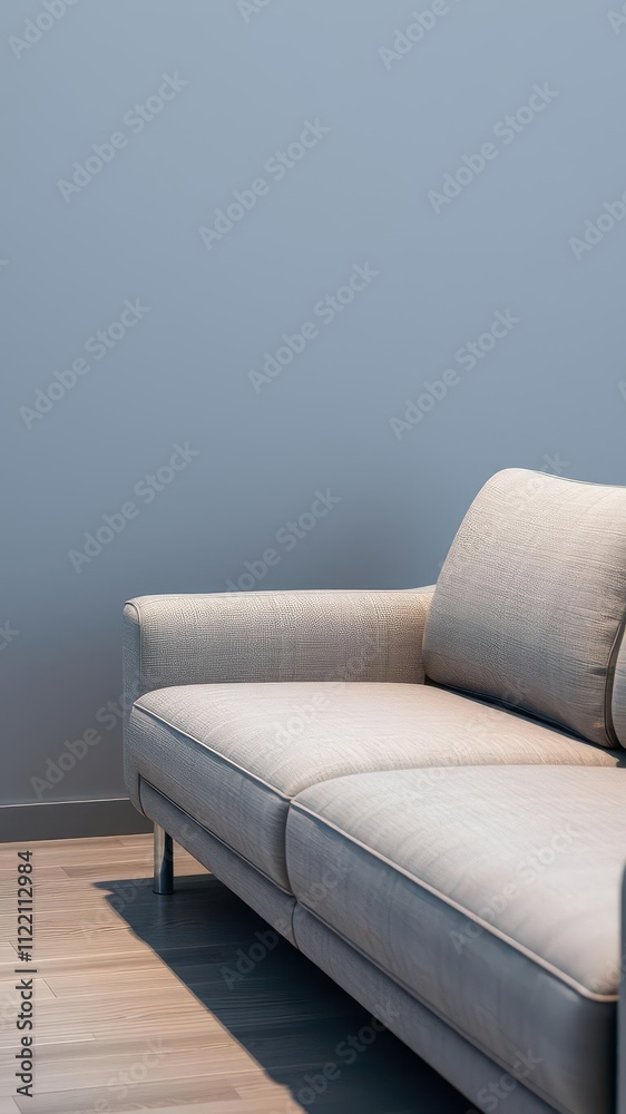 Naklejka premium Modern grey sofa with sleek design and clean lines, interior