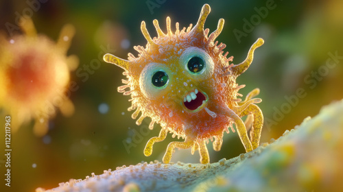 Cute bacteria, germ and virus characters isolated on white background. Vector cartoon set of funny bacterium, microorganism and biology cell with flagella and faces