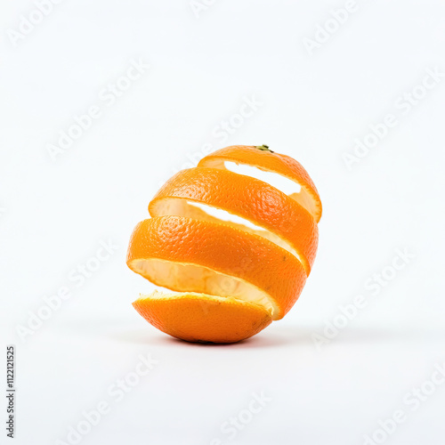 Spirally peeled orange peel isolated on a white background photo