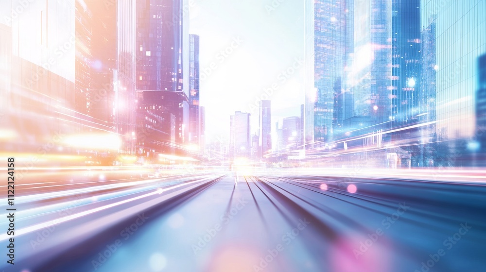 Obraz premium Dynamic cityscape with vibrant motion blur.