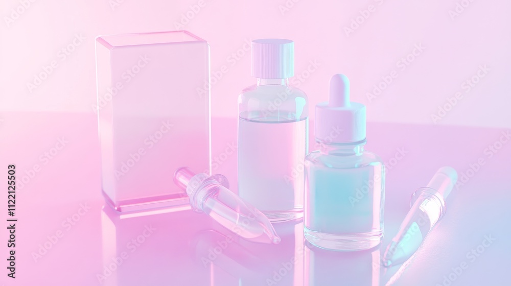 Elegant skincare bottles on a pastel backdrop. Elegant skincare bottles on a pastel backdrop.