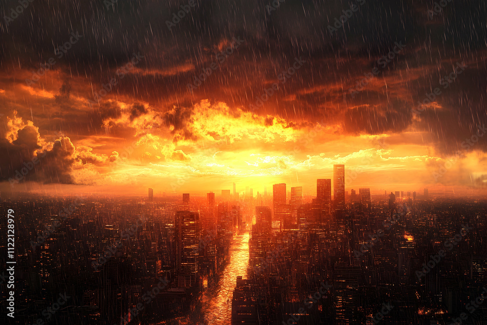 Dramatic rain clouds during sunset creating a striking atmospheric scenehigh quailty image Dramatic rain clouds during sunset creating a striking atmospheric scenehigh quailty image