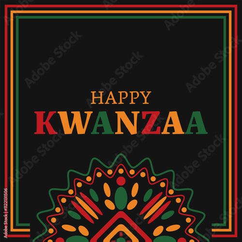 Happy kwanzaa banner with abstract ornament celebrating annual holiday. Vector illustration.