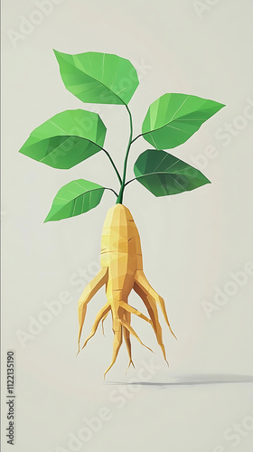 Summarize the shape of ginseng with simple geometric shapes and vector illustration styleillustration stylegeometric shapesminimalism photo