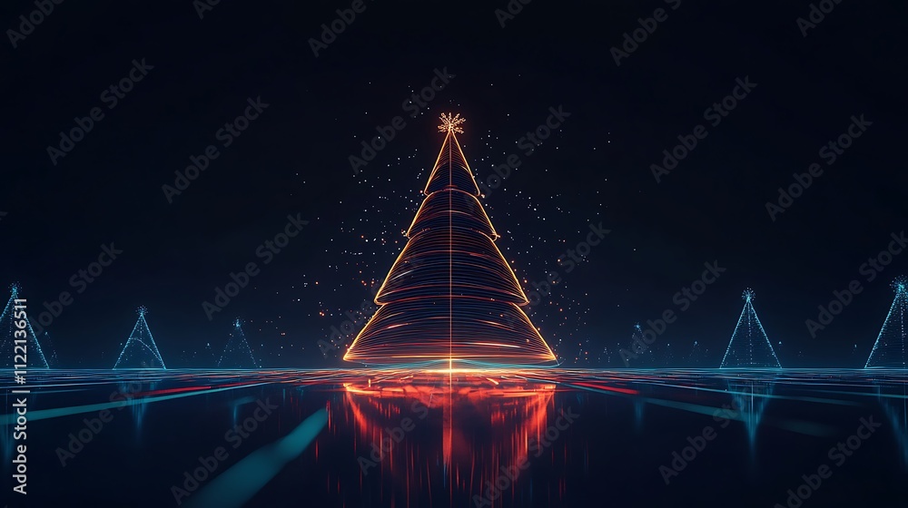Obraz premium Holiday festive Christmas tree minimalist line creative background theme