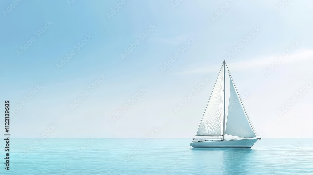 Naklejka premium Sailboat sailing on calm blue ocean waters.