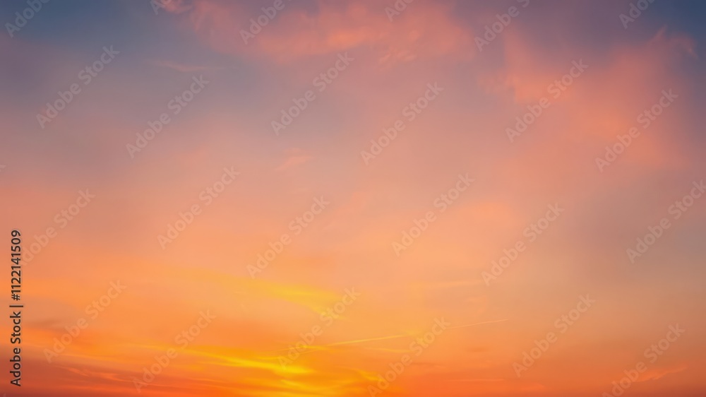 Obraz premium Sky gradient transitioning from a deep blue to a fiery orange sunset, creating a stunning and vibrant backdrop for design projects or social media posts, twilight, sunset
