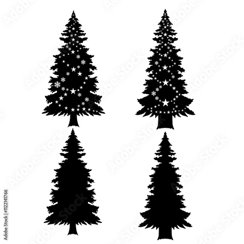 raw design of christmas tree decorations or christmas silhouettes