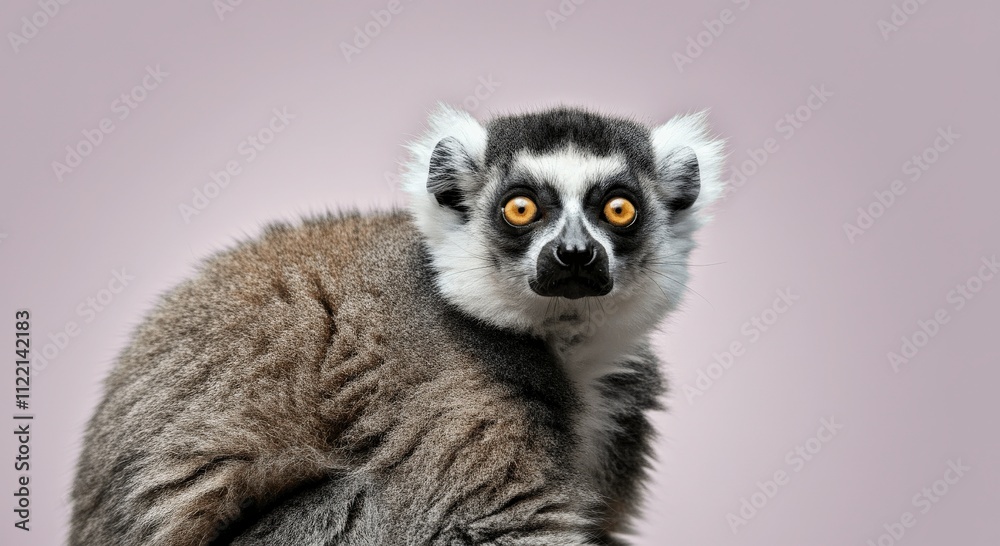 Obraz premium Captivating ring-tailed lemur staring with intensity against a soft background