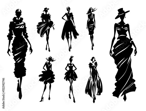 fashion models silhouettes, catwalk glamour sophistication luxury