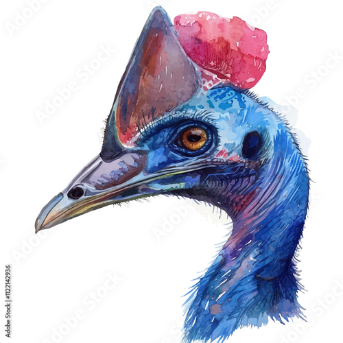 A watercolor vector of a Cassowary, isolated on a white background. Cassowary vector.