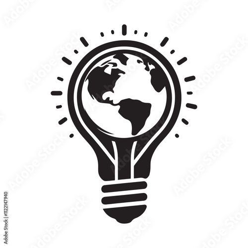 silhouette of a earth into a bulb vector white background