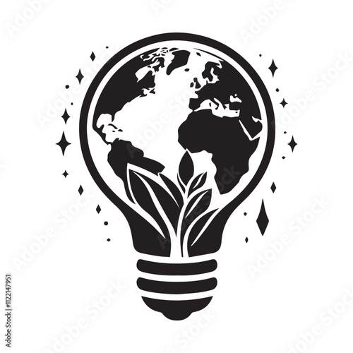 silhouette of a earth into a bulb vector white background