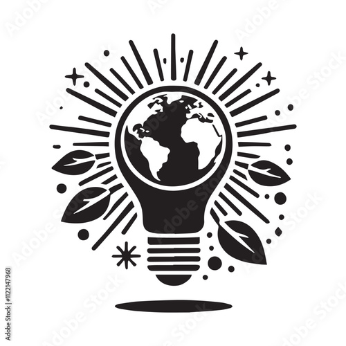 silhouette of a earth into a bulb vector white background