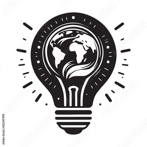 silhouette of a earth into a bulb vector white background