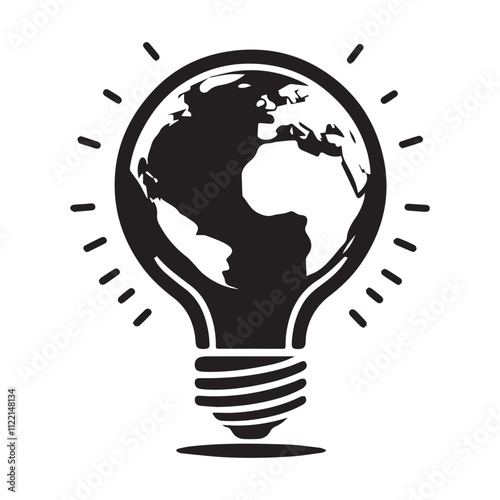 silhouette of a earth into a bulb vector white background