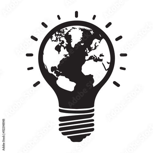 silhouette of a earth into a bulb vector white background
