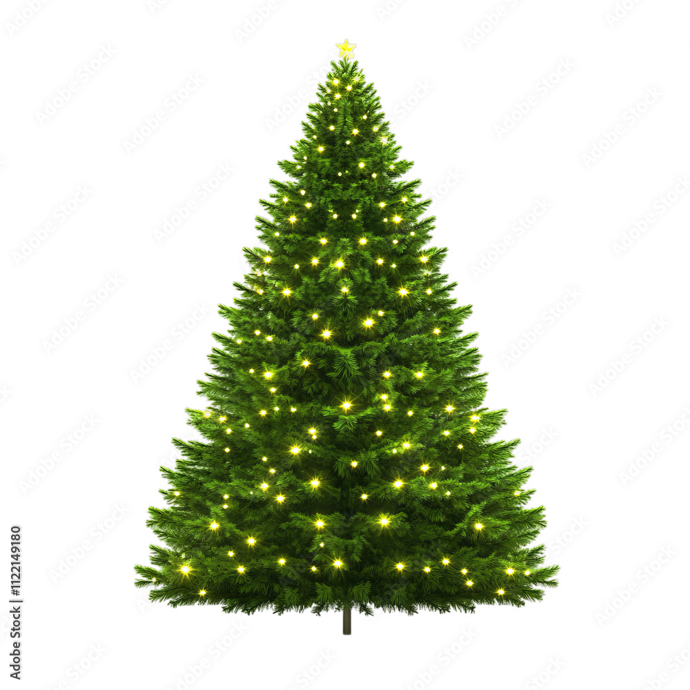 Fototapeta premium Very big Christmas tree with lights isolated on a white background