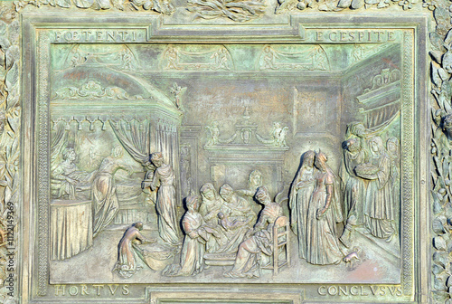 Bas-relief panel on door of  Duomo, Pisa, Italy