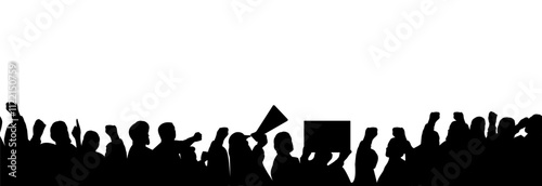 Silhouette of people protesting, concept of revolution or support of the bill.