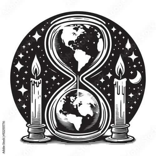 Earth hour world in site concept candlelit hourglass represents the spirit of earth hour worldvector