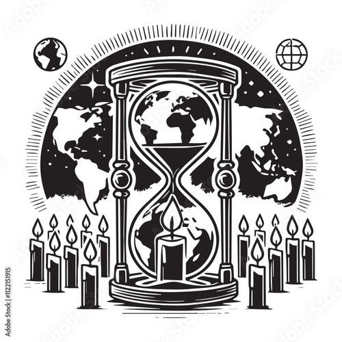 Earth hour world in site concept candlelit hourglass represents the spirit of earth hour worldvector