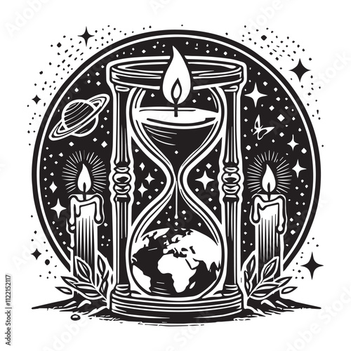 Earth hour world in site concept candlelit hourglass represents the spirit of earth hour worldvector