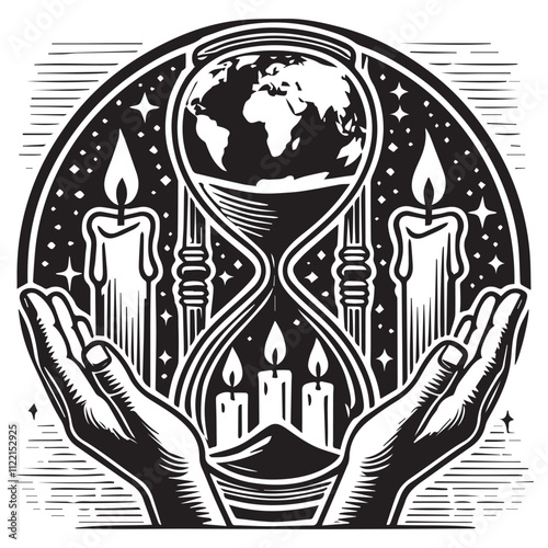 Earth hour world in site concept candlelit hourglass represents the spirit of earth hour worldvector