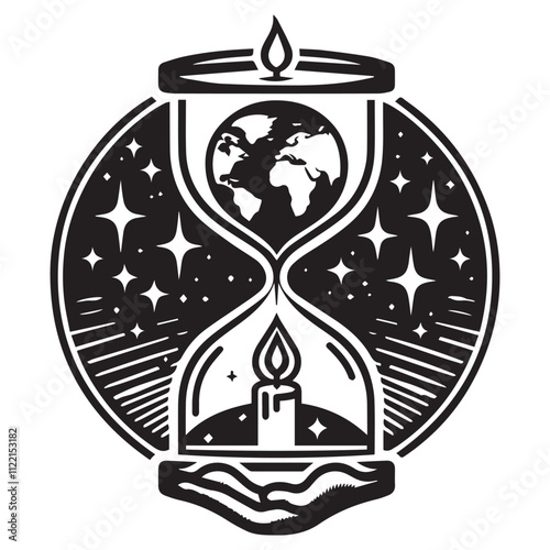 Earth hour world in site concept candlelit hourglass represents the spirit of earth hour worldvector