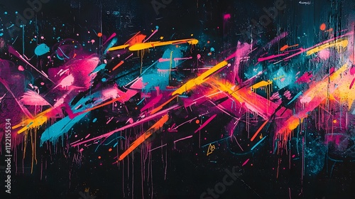 Bold Neon Graffiti Splashes on an Ebony Canvas Background