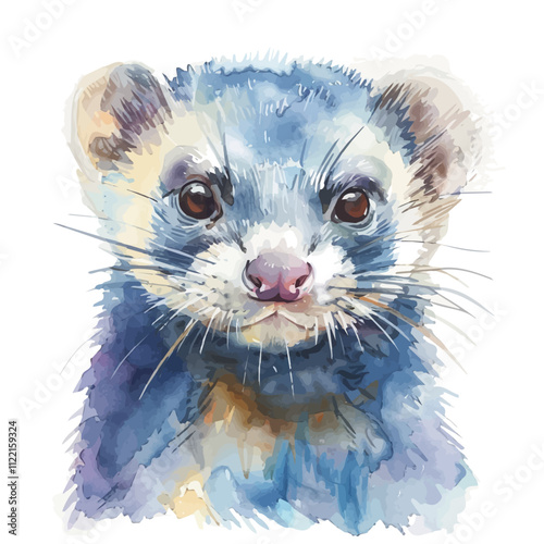 A watercolor vector of a Ferret, isolated on a white background. Ferret vector.