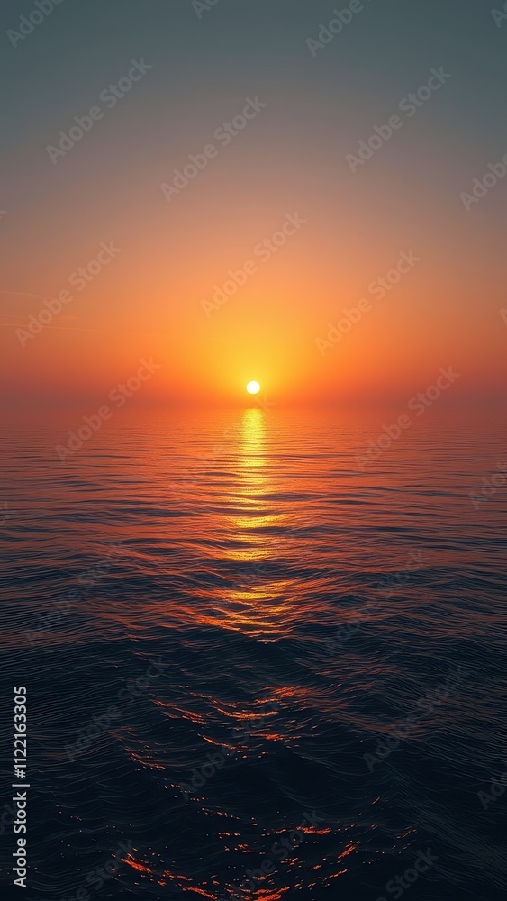 Obraz premium Scenic view of a colorful sunset over a calm ocean with gentle waves, colorful, ocean, vibrant