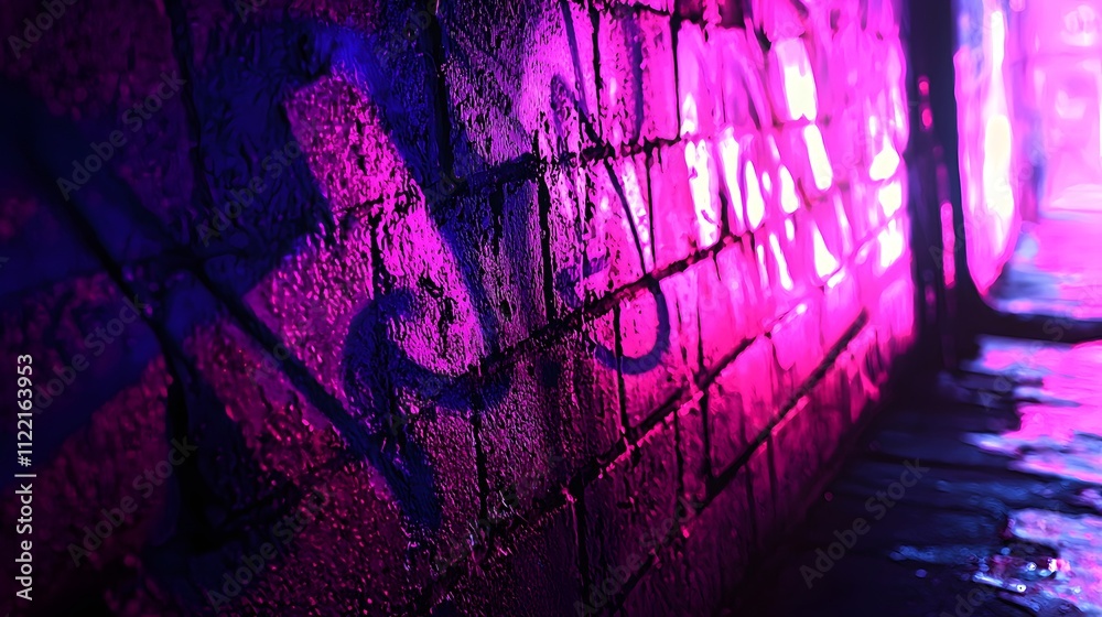 Fototapeta premium Neon Graffiti Wall with Soft Highlights and Vibrant Accentuation