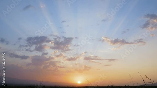 Beautiful sunset in Kakheti Georgia with glowing sunrays