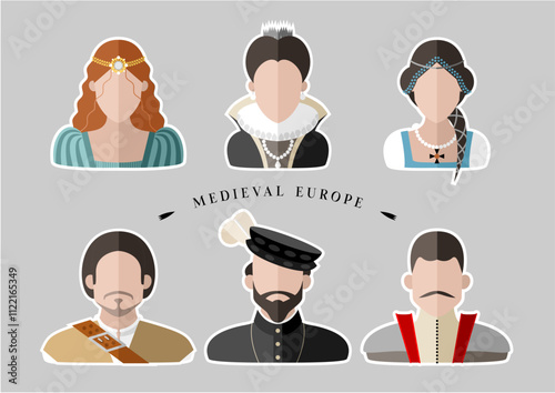 Costumes of men and women from Medieval Europe Era