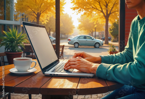 person working on a laptop in a coffee shop