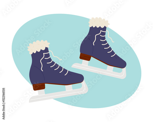 Figure skates on ice, icon. Winter sport ice skates icons.  Elements for the image of a ski resort, mountain entertainment. Vector illustration